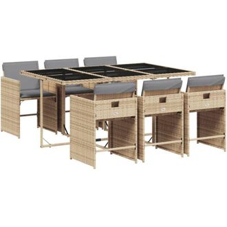 vidaXL Set Comedor De Jard&iacute;n 7 Pzas Con Cojines Rat&aacute;n Sint&eacute;tico Beige Vidaxl