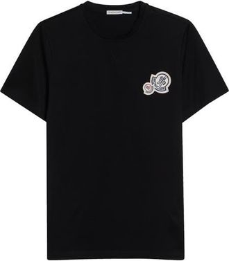 Moncler Logo Embroidered Cotton T-Shirt in Black at Nordstrom, Size Xx-Large