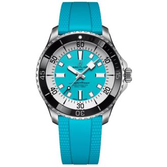 Breitling Superocean Automatic 44 Turquoise Dial Rubber Band Mens Watch A17376211L2S2