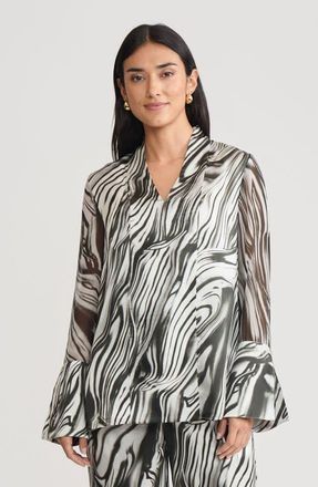 Misook Marble Print Silk Tunic in Black/white at Nordstrom, Size Xx-Large