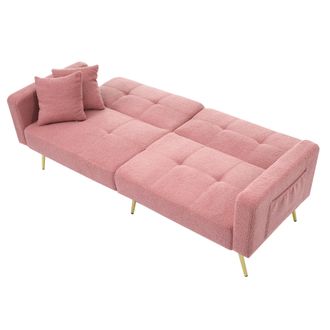 STILVORA Clic-clac 2 Plazas En Tela Sherpa Con Respaldo Ajustable, 2 Bolsillos Laterales Y 2 Cojines, Rosa