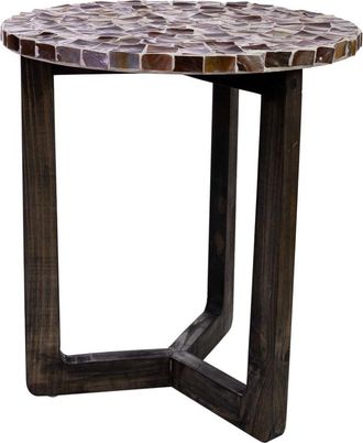 Wanderlust Deco Mesa auxiliar de madera y capiz marrón d40x45h cm