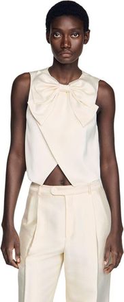 Sandro Satin bow crop top in Ecru at Nordstrom, Size X-Small