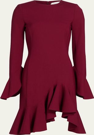 Oscar De La Renta Asymmetric Ruffle Long-Sleeve Mini Dress