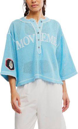 Free People FP Movement Camp Out Embroidered Open Stitch Top in Bright Blue at Nordstrom, Size X-Small