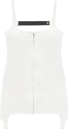 Courr&egrave;ges Mini-jurk met vinyl bandjes - Dames - Korte kleedjes - Wit - 2XS - Katoen - Kleedjes