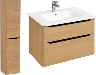 Vitra Mueble Lavabo Suspendido Vitra Sento Round De 100 Cm En Roble Natural Dorado + Columna Versi&oacute;n Izquierda