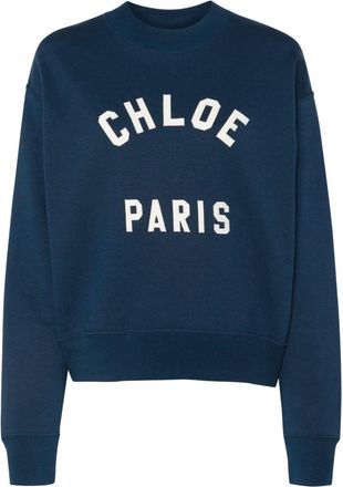 Chloé mock-neck logo-patch sweatshirt - women - Cotton - M - Blue