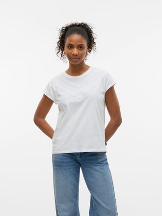 Vero Moda Kurzarmshirt VERO MODA VMPANNA AVA SS TOP JRS, Damen, Gr. XS, weiss (snow wei&szlig;), Jersey, Obermaterial: 100% Baumwolle, unifarben, loose fit, Rundhals,