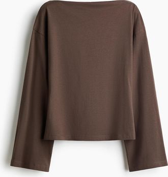 H&M Baumwollshirt mit U-Boot-Ausschnitt - Beige
