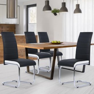 IDMarket Juego De 4 Sillas De Comedor Mia Negras Con Ribete Blanco