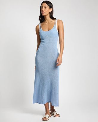 Onia Textured Linen Sweater Scoop Maxi Dress in Sky at Nordstrom, Size X-Small
