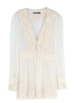 Alexander McQueen Cream Embroidered Sheer Blouse Size XS