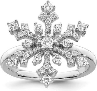 Diamond2Deal Sterling Silver Rhodium-plated Cubic Zirconia Snowflake Ring