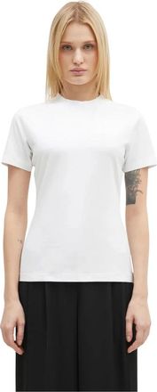 VETEMENTS Tops, Dames, Wit, M, Leer, T-shirt met geborduurd logo, getailleerd, hourglass