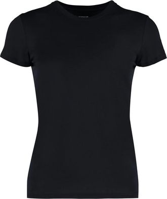 Vince Geribbelde Katoenen Crew-Neck T-shirt - Dames - T-shirts - Zwart - M - Katoen - Tops