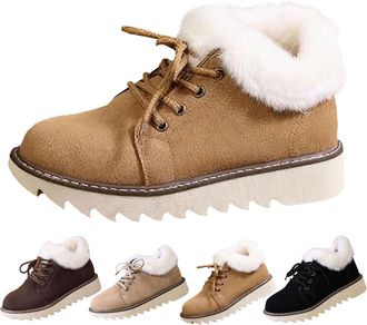 Generic Womens Lace Up Snow Boots Winter Thick Sole Fleece Lined Insulated Boots Warm Plush Faux Fur Shoes Ladies Casual Comfortable Anti Slip Short Boot Brow