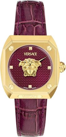 Versace Antares Leather Strap Watch, 35mm in Ip Yellow Gold at Nordstrom