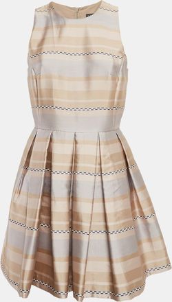A|X Armani Exchange Beige Stripe Crepe Pleated Mini Dress