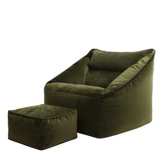 Icon Brand Puf sill&oacute;n con reposapi&eacute;s cuadrado de terciopelo verde oliva