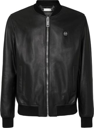 Philipp Plein Leren Bomberjack - Heren - Leren en Su&egrave;de Jassen - Zwart - M - Leer - Jassen