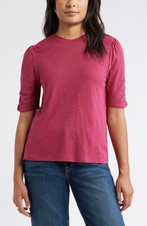 Caslon Puff Sleeve Cotton Blend T-Shirt in Burgundy Berry at Nordstrom Rack, Size Xx-Small