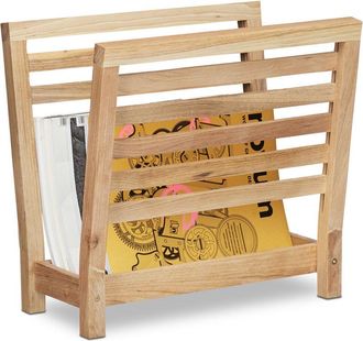 Relaxdays Relaxdays - Walnut Newspaper Stand, Shelf, Magazine Holder, Catalogue Storage, HxWxD: 38.5 x 26.5 x 40 cm, Wood, Natural