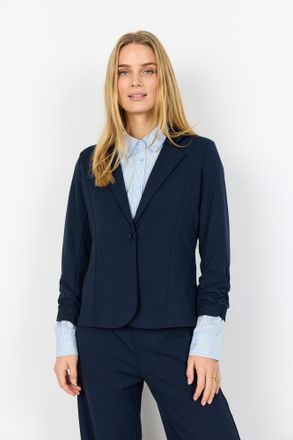 Soyaconcept Kurzblazer SOYACONCEPT SC-SIHAM 97, Damen, Gr. XXL, navy, Web, Obermaterial: 95% Polyester, 5% Elasthan, unifarben, normal, V-Ausschnitt, Blazer Kurzb