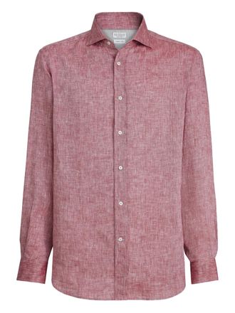 Brunello Cucinelli spread-collar linen shirt - Red