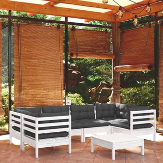 vidaXL Muebles De Jard&iacute;n 7 Pzas Con Cojines Blanco Madera De Pino Vidaxl