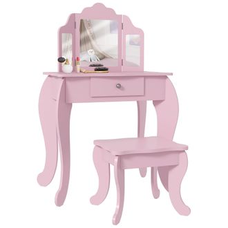 OEM Tocador Infantil Con Taburete Y Espejo Ajustable Tocador Para Ni&ntilde;as De 3-6 A&ntilde;os Con Caj&oacute;n Rosa