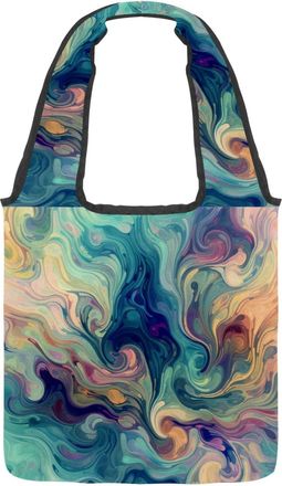 Generic Mysterious Artistic Flowing Marble Texture Reversible Canvas Shoulder Tote - Double-Sided Print, 12oz Cotton, 27cm Drop, Fold-Flat Bag for Travel, Sho