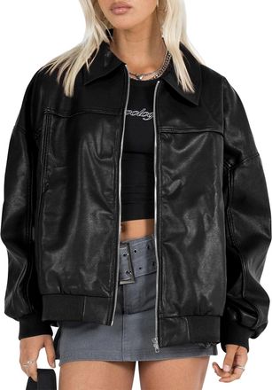 Generic Womens Faux Leather Jackets Oversized Bomber Casual Fall Fashion Zip Up Moto Biker Coats (Black,M)