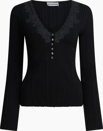 Self Portrait Top With Lace Top Nero-Donna