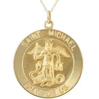 Pompeii3 14k Yellow Gold St. Michael Medal Pendant 1 Tall 4.5 Grams