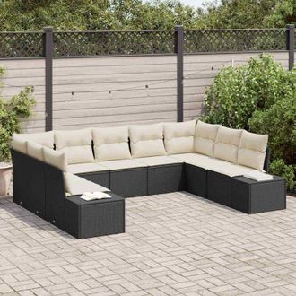 vidaXL Conjunto De Sof&aacute; De Jard&iacute;n Con Coj&iacute;n 9 Pcs Negro Y Crema Vidaxl