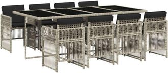 vidaXL Set Comedor De Jard&iacute;n 9 Pzas Cojines Rat&aacute;n Sint&eacute;tico Gris Claro Vidaxl