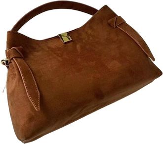 Generic Women Handbag Suede Velvet Leather Versatile Solid Color Single Shoulder Crossbody Large Capacity Commuting Tote Bag(G)