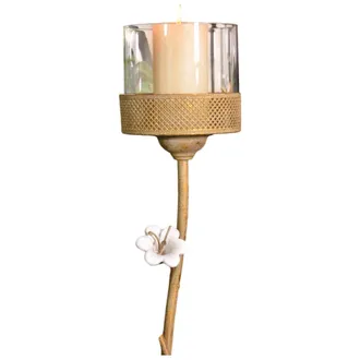 OEM Candelabro Alto Dorado De Estilo Retro Glamuroso Con Flores De Porcelana De 87 Cm