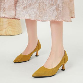 Generic Gold Womens Fashion Knitted Pointed Toe High Heels with Straight Grain Style Shallow Mouth for All Seasons Comfort and Support