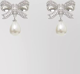Self Portrait brass earrings crystal bow pearl pendant