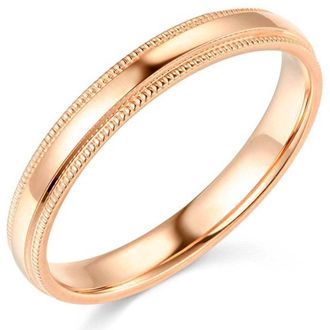 Pompeii3 3mm Milgrain Plain High Polished Dome Wedding Band 10k White, Yellow, Rose Gold