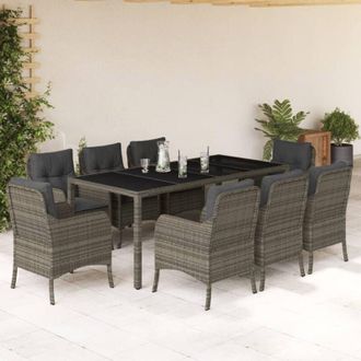 vidaXL Set Comedor Jard&iacute;n 9 Pzas Y Cojines Rat&aacute;n Sint&eacute;tico Gris Vidaxl