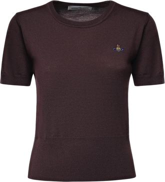 Vivienne Westwood Trui met ronde hals en korte mouwen van wol - Dames - T-shirts - Bruin - M - Wol - Tops