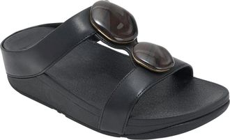 FitFlop Womens Fino Marbled-Stone H-Bar Slide In Black