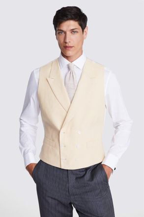 Moss Tailored Fit Yellow Linen Morning Waistcoat