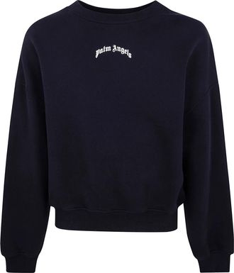 Palm Angels Back Curved Logo Loose Crew - Heren - Ronde hals truien - Zwart - XL - Katoen - Truien & Vesten