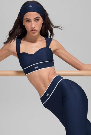 Alo | Airlift Alignment Bra in Navy/White Blue, Size: Medium