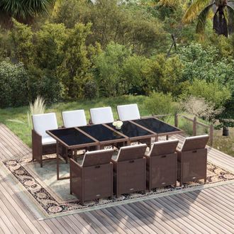 vidaXL Set De Comedor Jard&iacute;n 9 Pzas Y Cojines Rat&aacute;n Sint&eacute;tico Marr&oacute;n Vidaxl