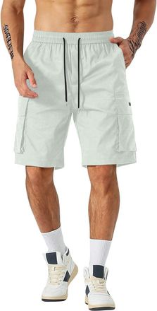 Generic Mens Cargo Shorts Combat Multi Pocket Elasticated Waist Plain Lightweight Relaxed Casual Shorts Relaxed-Fit Drawstring Walk Short Mens Summer Casual S